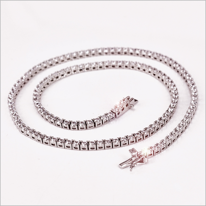 Collana Tennis Bianca 3mm, diverse lunghezze, Argento 925