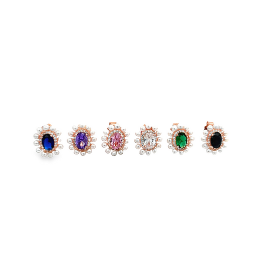 Boucles d'oreilles lobe marguerite avec Zircon et Perles