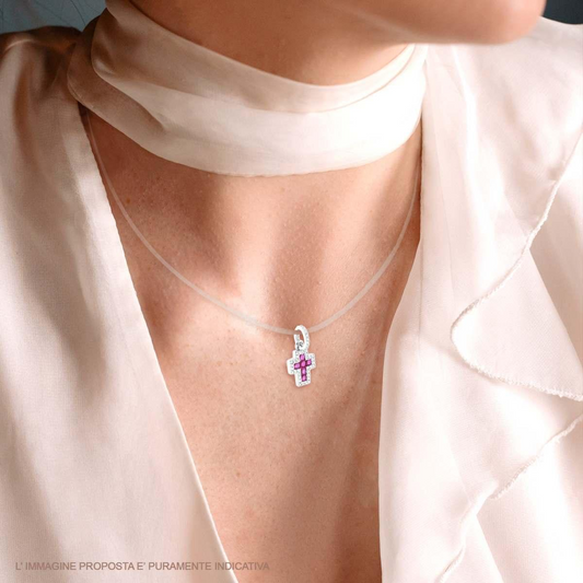 Ciondolo Croce Fucsia e Bianca –  in Argento 925