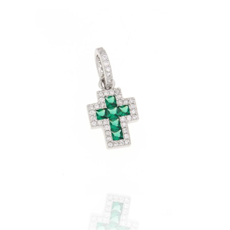 Ciondolo Croce Verde e Bianca –  in Argento 925