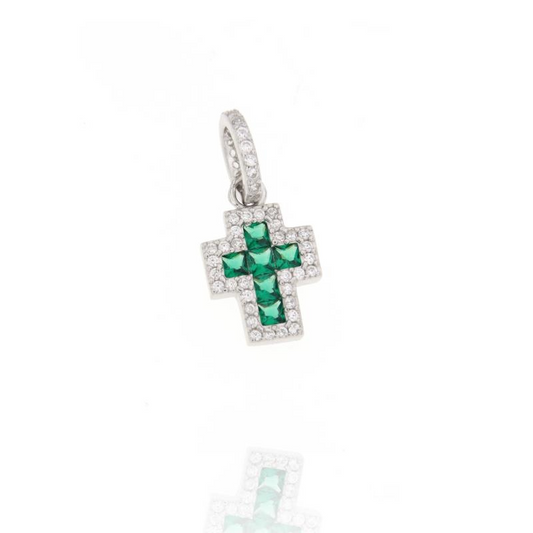 Ciondolo Croce Verde e Bianca –  in Argento 925
