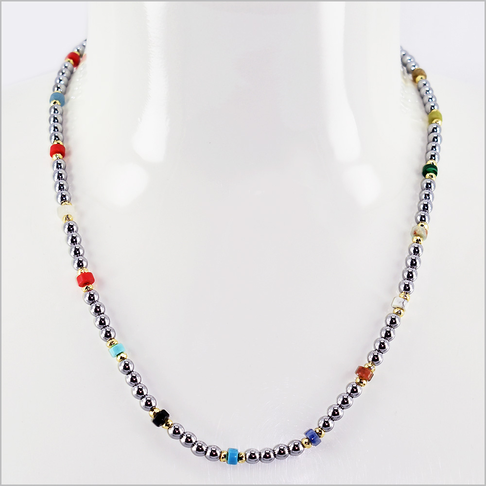Multicolor Stone Chain Necklace 4.5mm, Stainless Steel