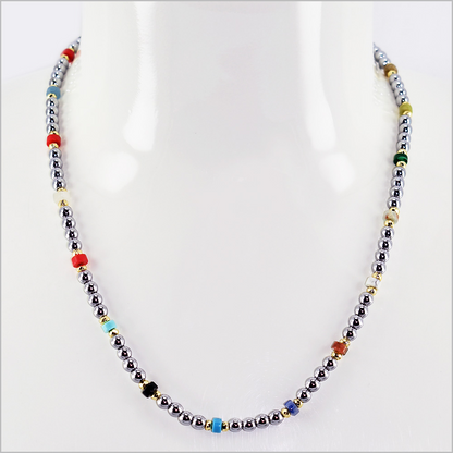 Multicolor Stone Chain Necklace 4.5mm, Stainless Steel