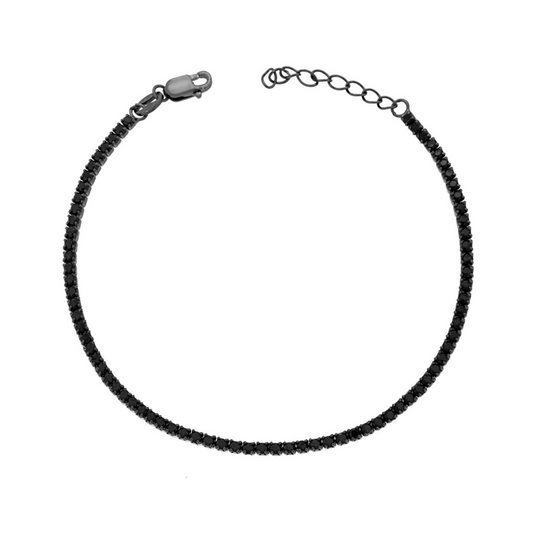 Mini Bracciali Tennis 1mm, Base Nero, Argento s925
