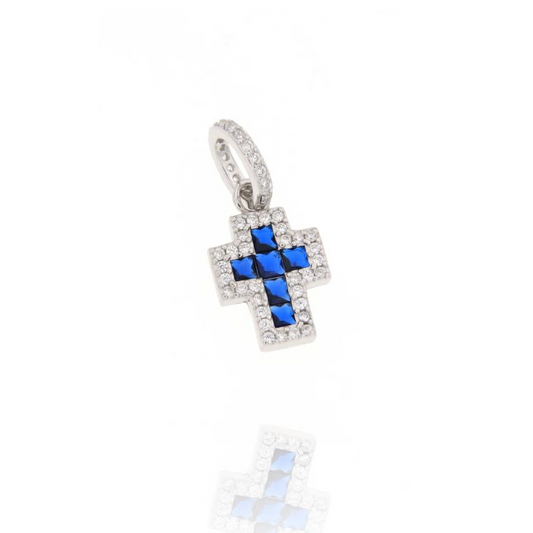 Ciondolo Croce Blu e Bianca –  in Argento 925
