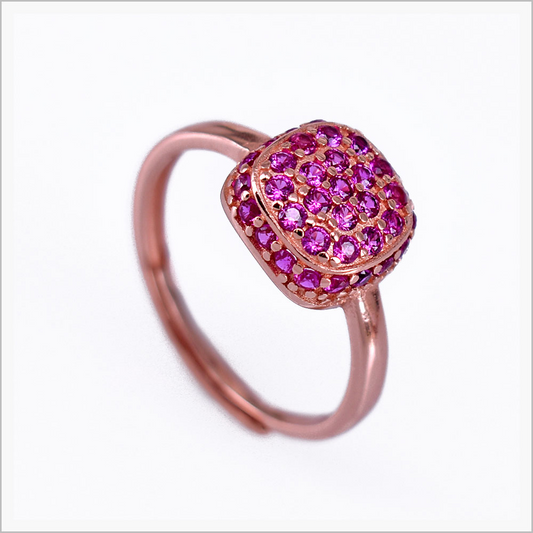 Anello Quadrato con Zirconi, in Argento S925