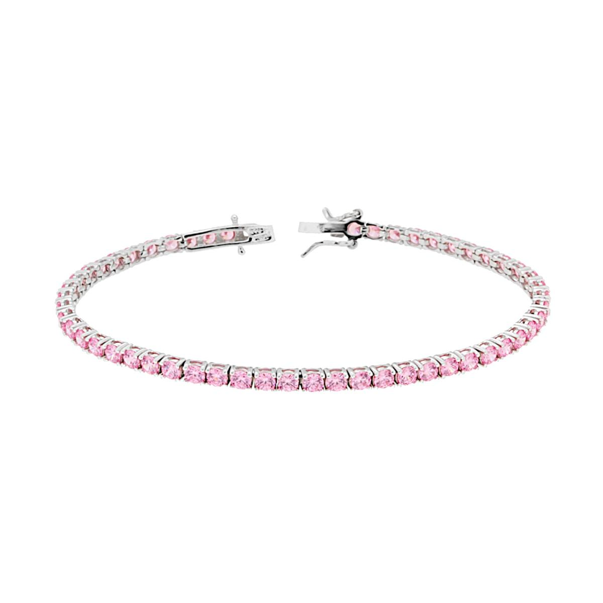 Bracciale Tennis Rosa 3mm, in Argento S925
