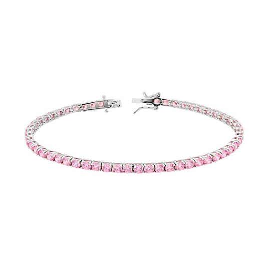 Bracciale Tennis Rosa 3mm, in Argento S925