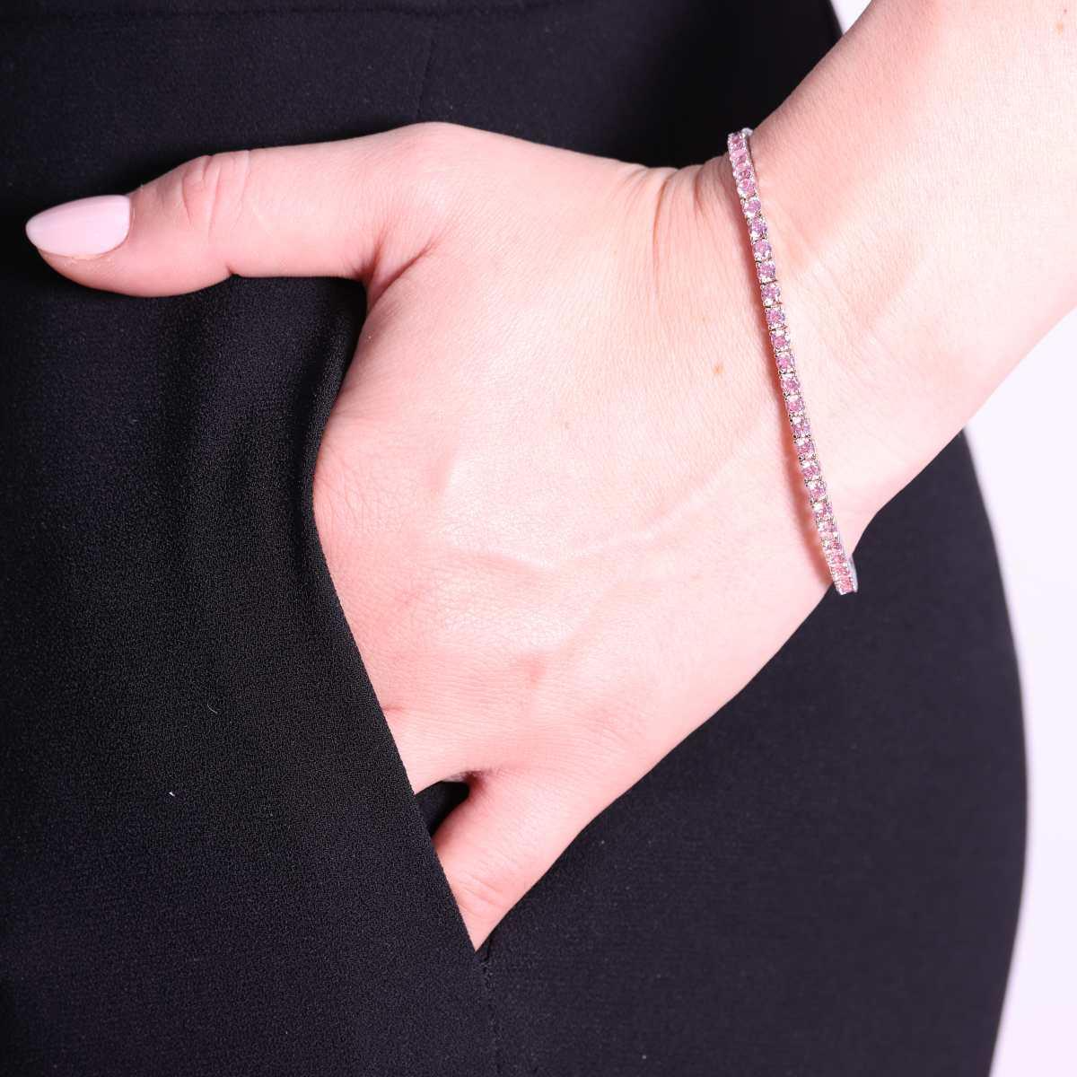 Bracciale Tennis Rosa 3mm, in Argento S925