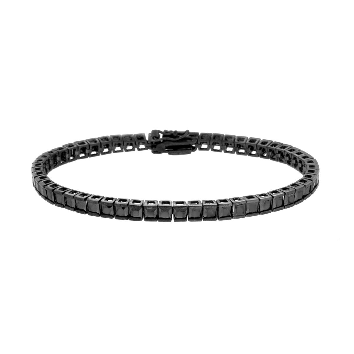 Bracciale Tennis CARRE Nero 3mm base Brunito, Argento 925