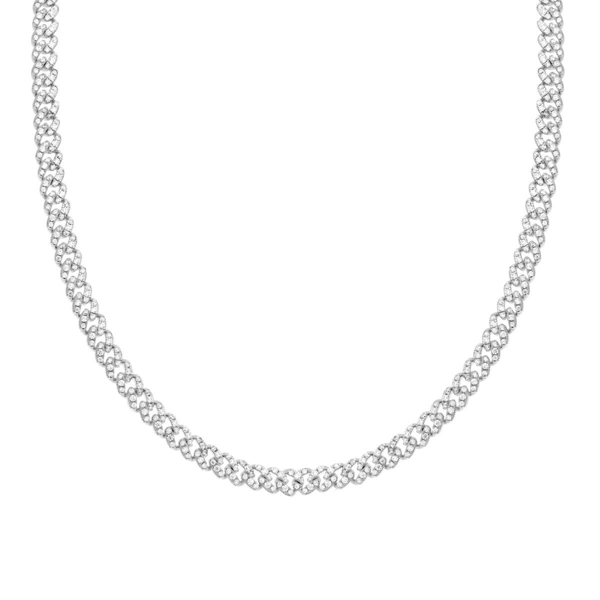 Collana Groumette in Argento 925 con Zirconi - Larghezza 4mm