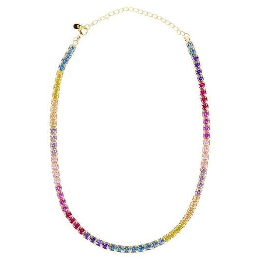 Multicolor Tennis Necklaces, 4mm in 925 Silver and Zirconia