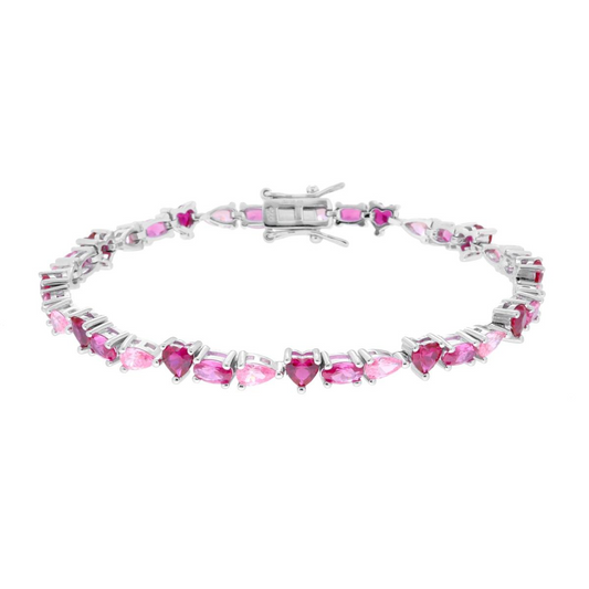 Bracciale Tennis Multitaglio Rosso Rubino e Rosa, Argento s925
