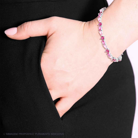 Bracciale Tennis Multitaglio Rosso Rubino e Rosa, Argento s925
