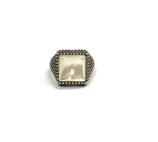 925 Silver Chevalier Ring with Black Square Stone - Elegant and Adjustable Jewel