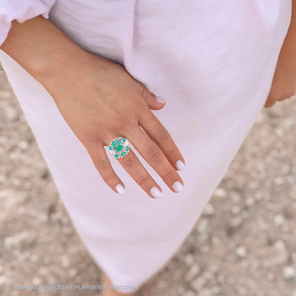 Anello Tormalina Paraiba e Zirconi Bianchi in ARGENTO 925