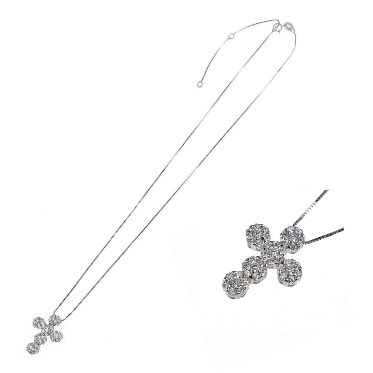Collana con Croce Pendente Zirconata, Argento s925