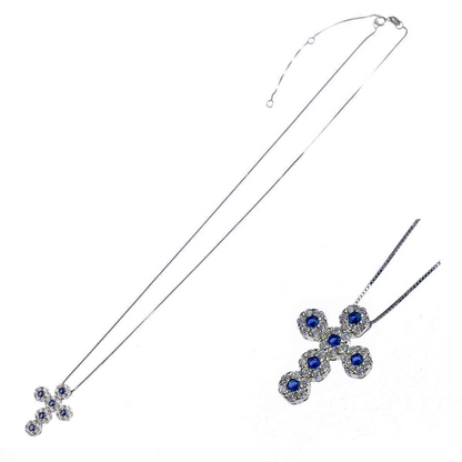 Collana con Croce Pendente Zirconata, Argento s925