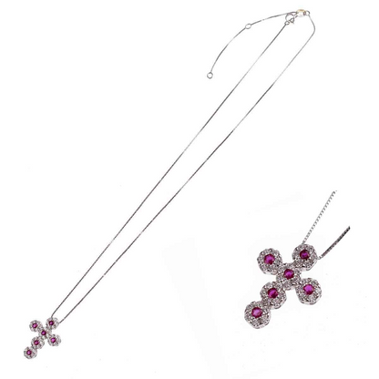 Collana con Croce Pendente Zirconata, Argento s925