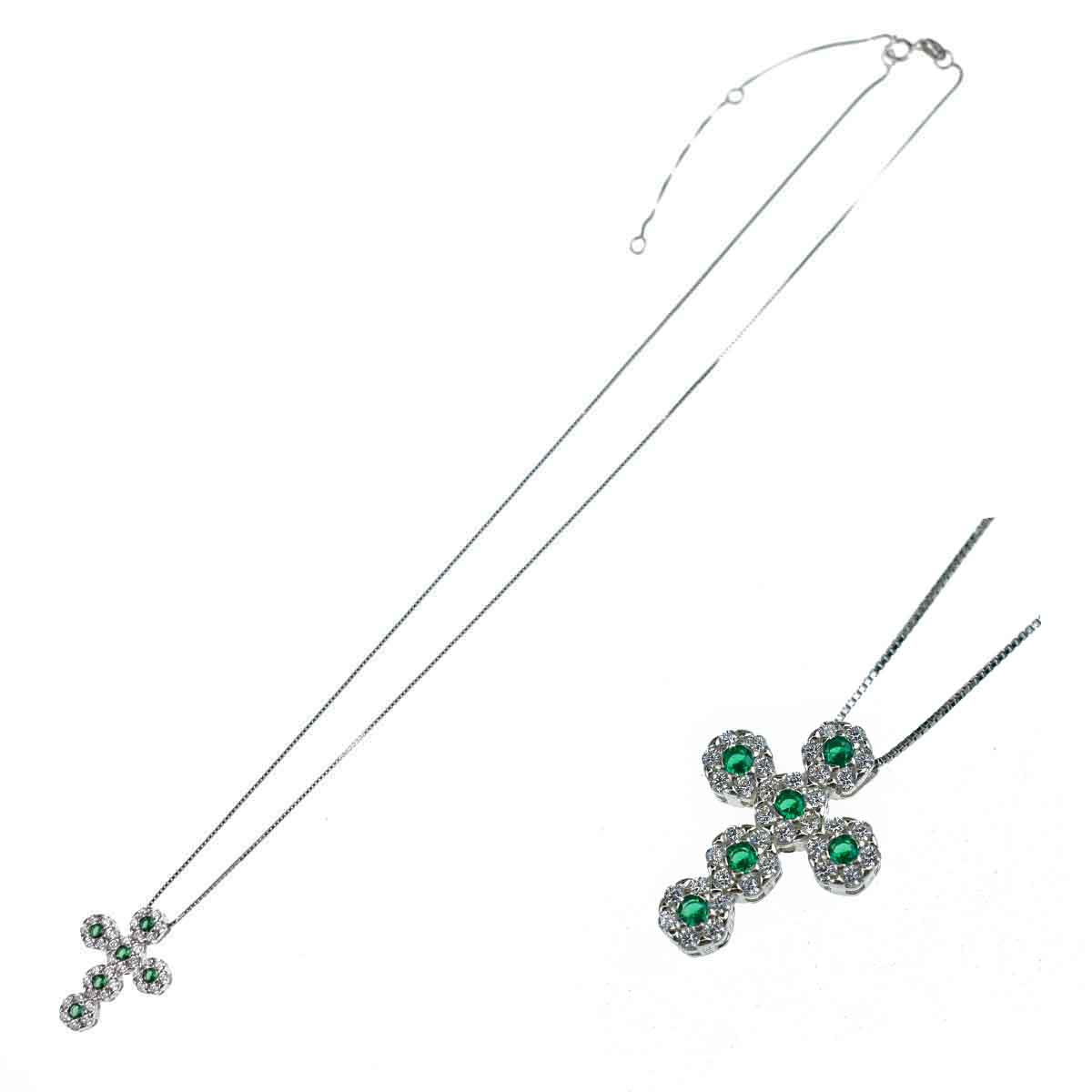 Collana con Croce Pendente Zirconata, Argento s925