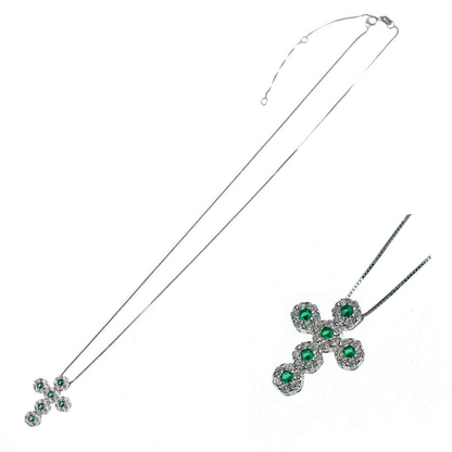 Collana con Croce Pendente Zirconata, Argento s925
