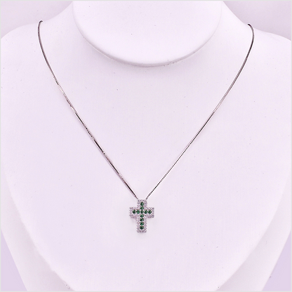 Collana con Pendente Croce, in Argento s925 e zirconi