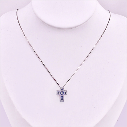 Collana con Pendente Croce, in Argento s925 e zirconi