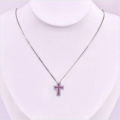 Collana con Pendente Croce, in Argento s925 e zirconi
