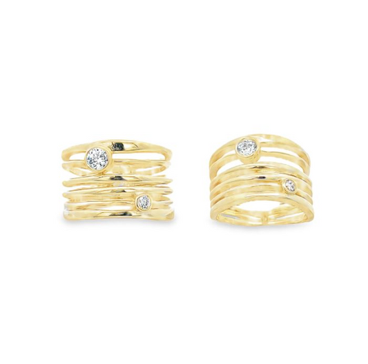 925 Silver and Gold Plated Wave Ring - Elegant and Adjustable Design