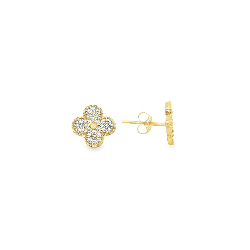 Four Leaf Clover Earrings, in S925 SILVER and Zirconia