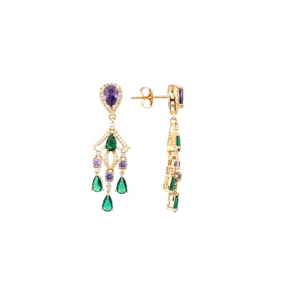 Green Teardrop Flower Earrings - S925 Silver
