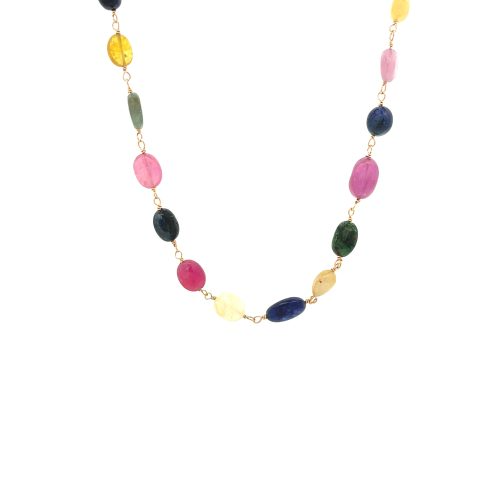 Collana Lunga Con Sassi di Zaffiro Multicolor, Argento S925 e Oro