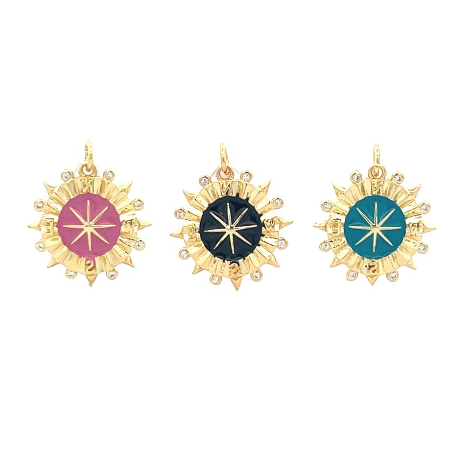 Round Zircon Cross Pendant, many Colors, Sterling Silver s925