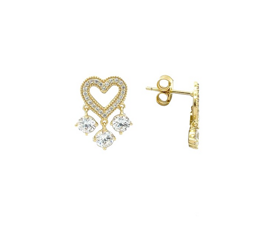 Orecchini Cuore con 3 Pendenti -  in Argento S925