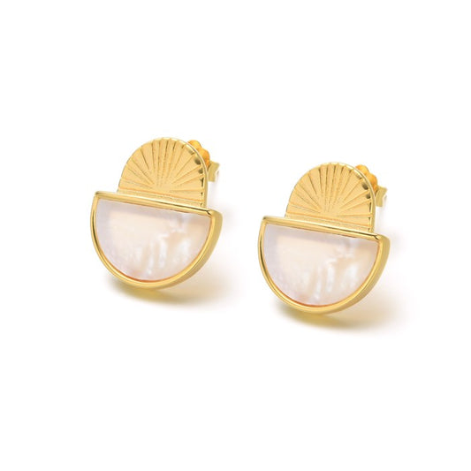 Orecchini SemiLuna rigata e Madreperla, Argento S925