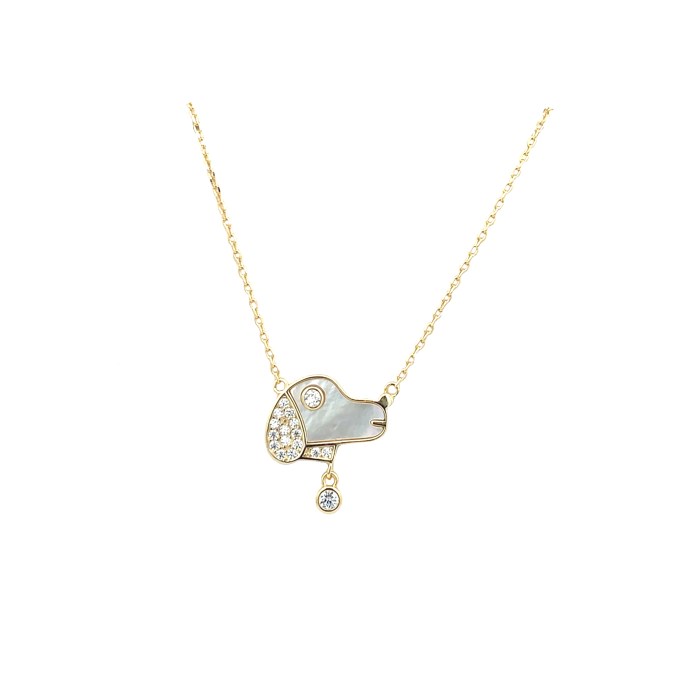 Collana Con Cane in Madreperla e Zirconi, in Argento S925