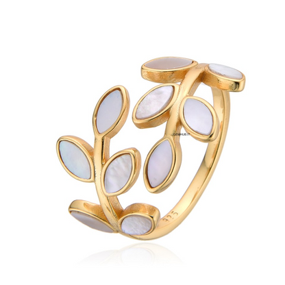 Anello Foglie in Madreperla Pura, Argento s925