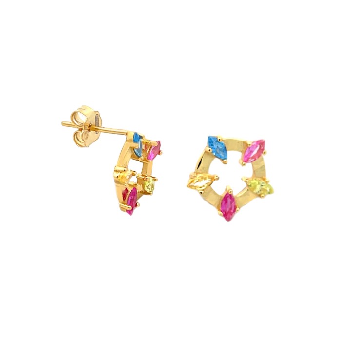 Hoop earrings with pearls and colored beads, in silver and gold