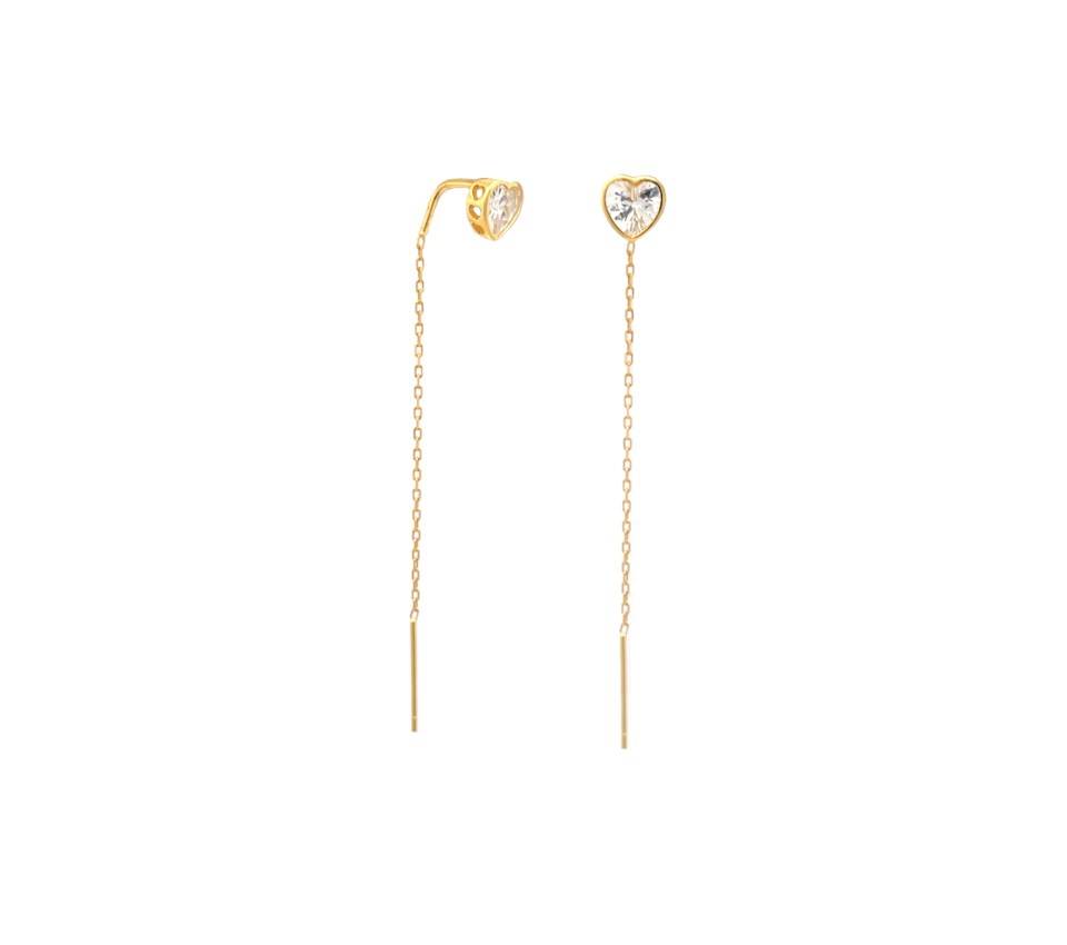 Orecchini Saliscendi Catenella con Cuore Gornato, Argento S925