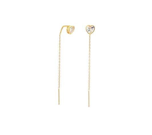 Orecchini Saliscendi Catenella con Cuore Gornato, Argento S925
