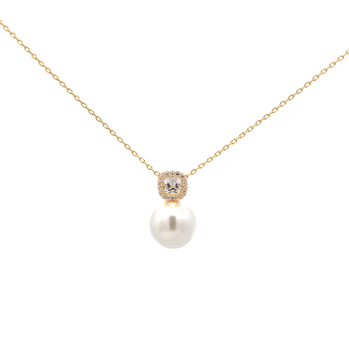 Collana Con Quadrato Brillante e Perla, Argento S925