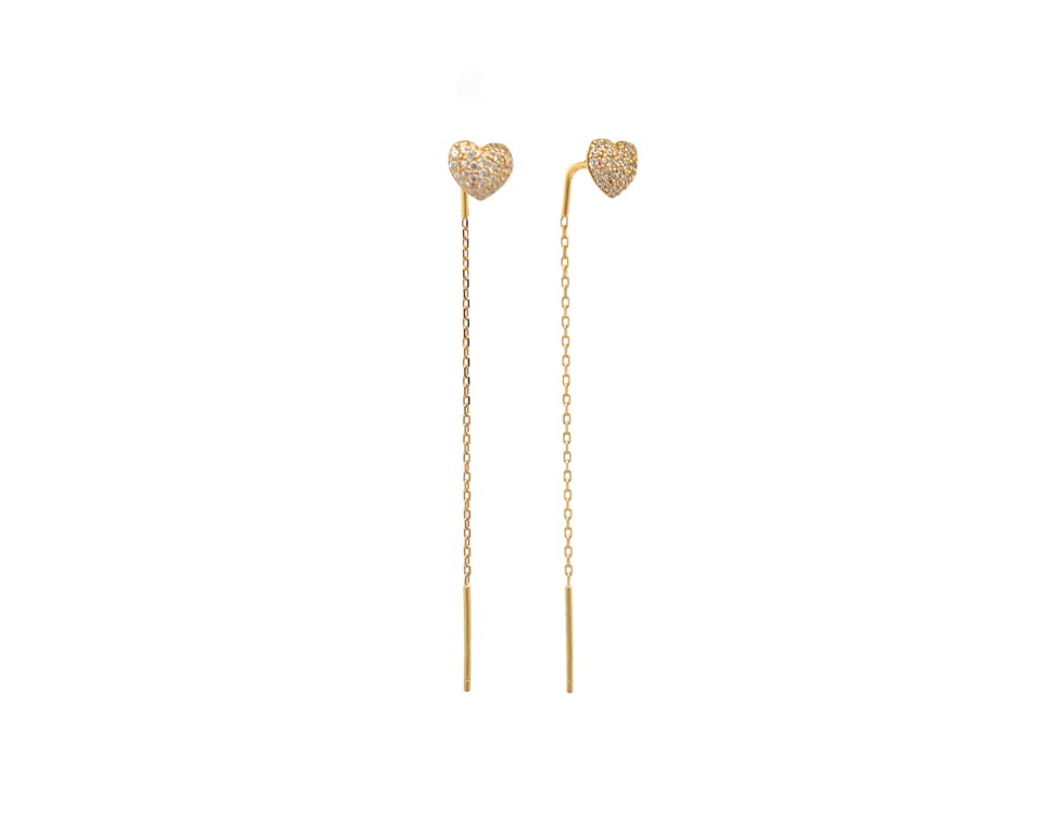 Orecchini Saliscendi Catenella con Cuore Zirconato, Argento S925