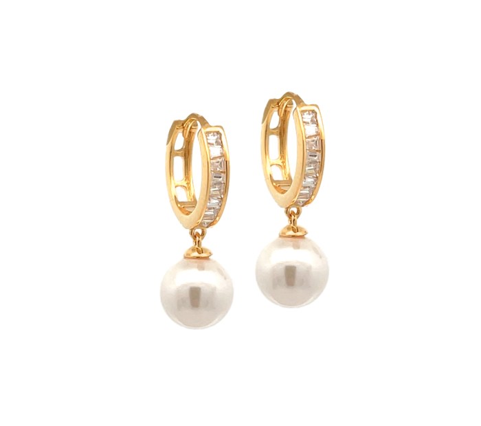 Orecchini Cerchietto Zirconato e Perla, Argento S925