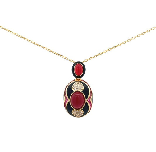 Collana Modello BRILLA, Nero ovale con centrale Bordeaux, in ACCIAIO inox