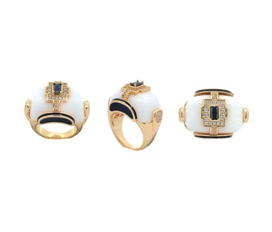 Anello Modello KASKO con Smalto Bianco e Zircone Nero
