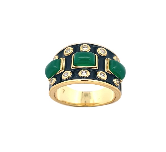 Anello KING gold e nero con onice verde e zirconi bianchi