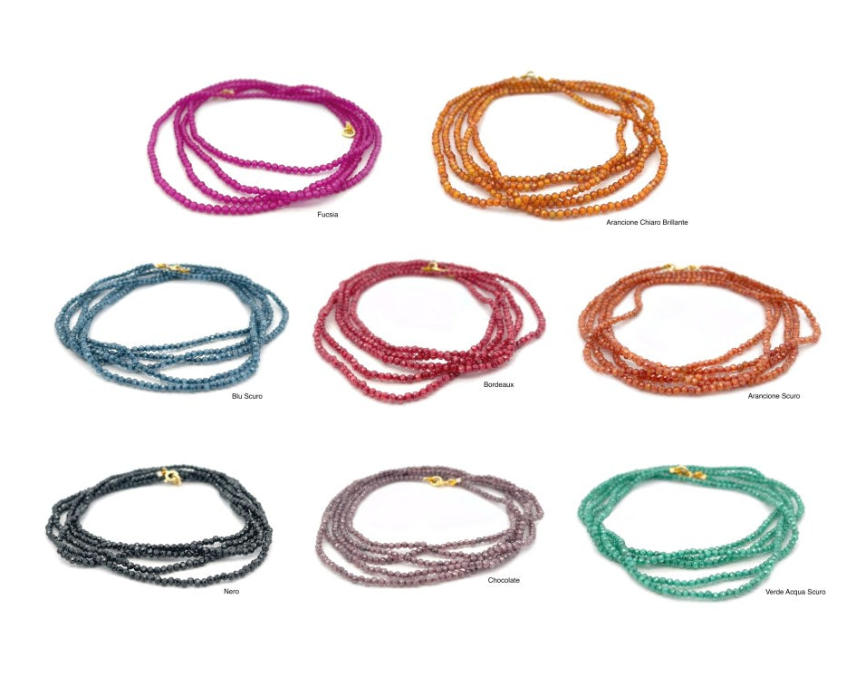 Collana Lunga in Zirconi colorati, 2mm, in Argento s925