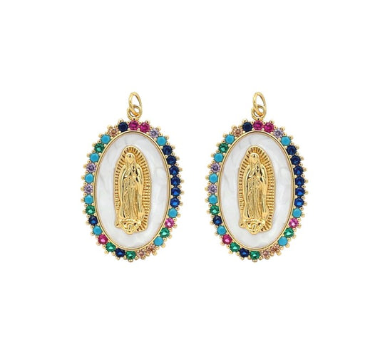 Ciondolo con Madonna e cristalli multicolor, in Acciaio inox