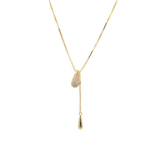 Collana Con Doppia Goccia - Liscia e Zirconi, in Argento S925