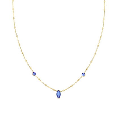 Collana con Marquise Blu Zaffiro, in ARGENTO 925 e Galvanica Oro